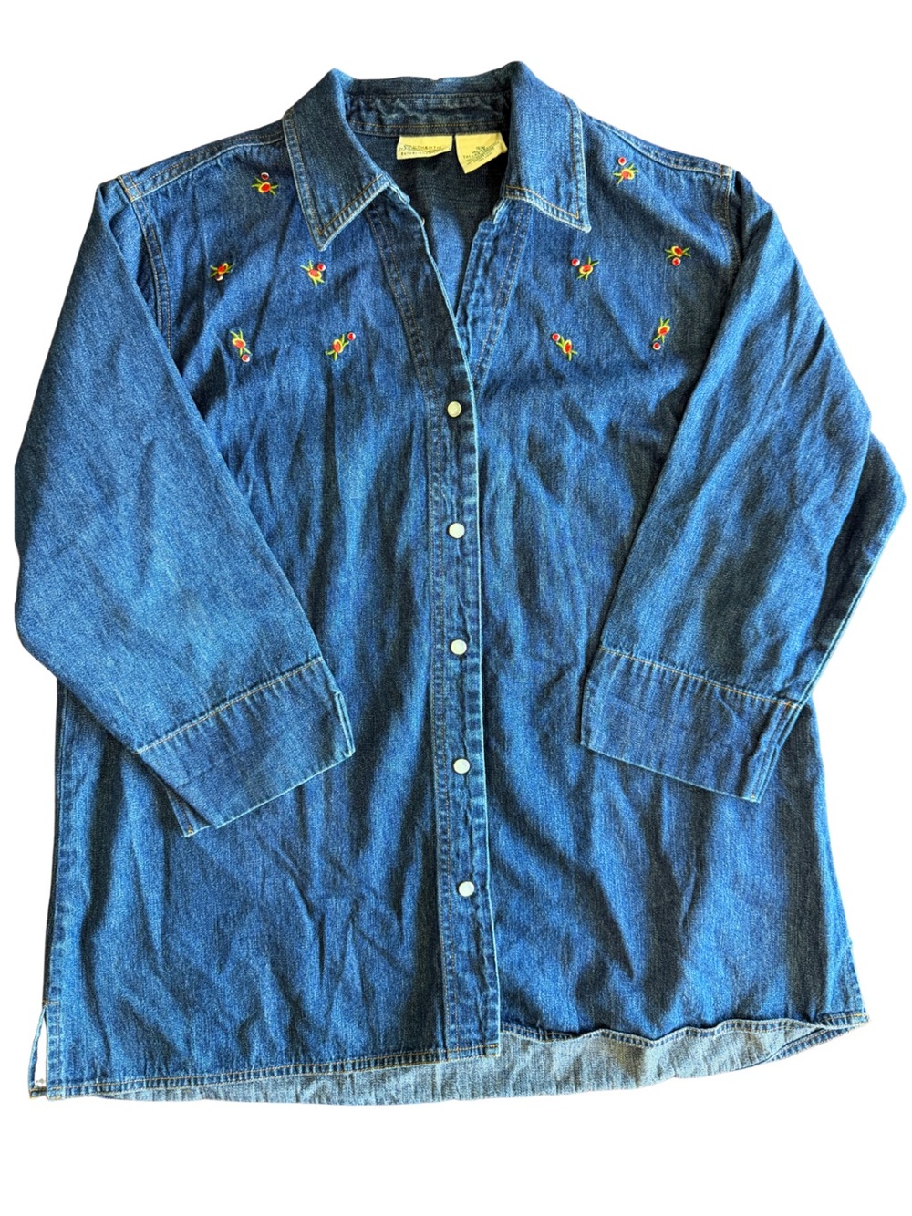 Vintage St. John’s Bay Embroidered Cottagecore Western Denim Snap Shirt 16W